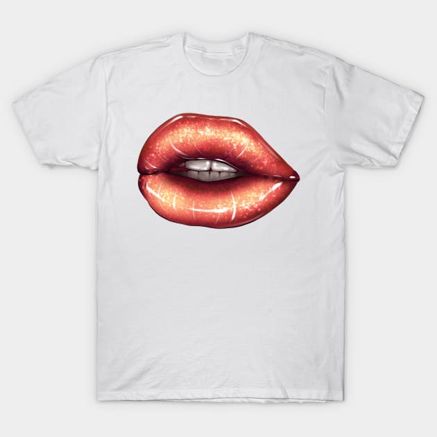 Shiny parted lips with gold lip gloss T-Shirt by ArctiumStudio